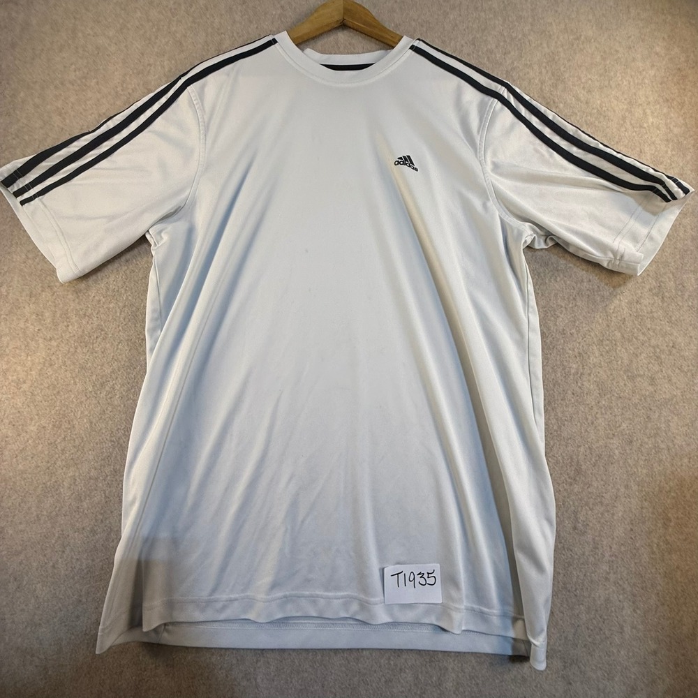 Adidas‎ Climalite Mens White 3-Stripe Short Sleeve Training T-Shirt Large T1935